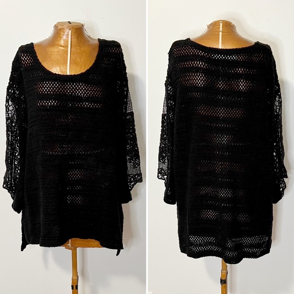 Anthropologie Tops - Anthropologie Sparrow Black Open Knit Crochet Lace Sweater